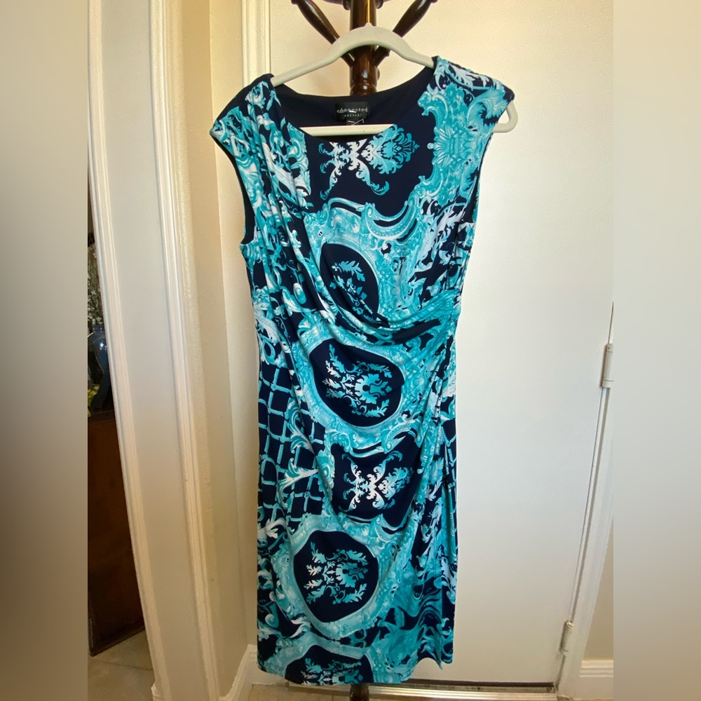 Aqua & black wrap dress. Connected Apparel